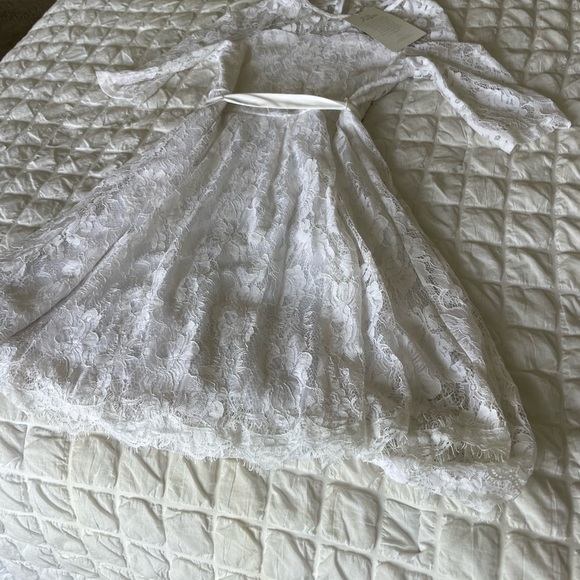 Us Angels White A-line Bell Sleeve Mock Lace Neck Dress - Picture 3 of 8